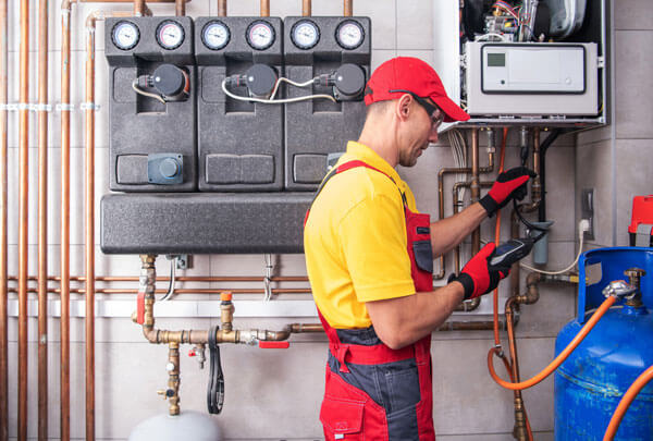 Technician checks gas equipment.